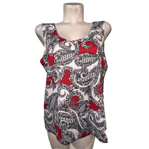 Chico's Top Size XL (3) Red Black White Paisley Print Scoop Neck Microfiber Tank